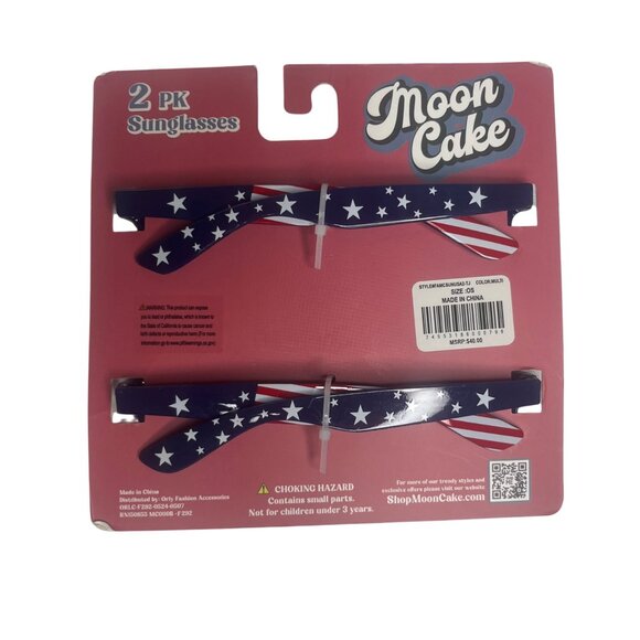 Moon Cake 2 Pack Patriotic Sunglasses USA Stars Stripes Red Blue OS New - Picture 2 of 6